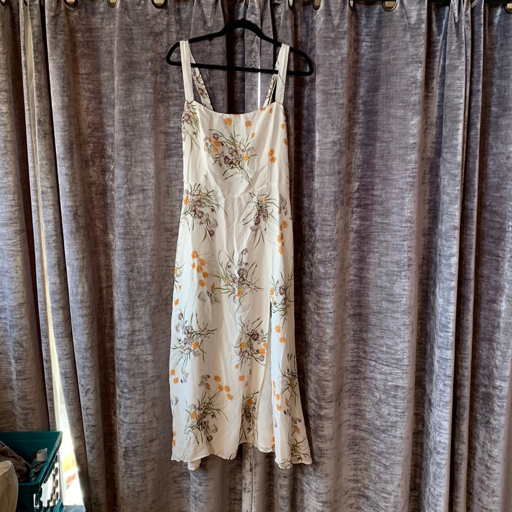 REFORMATION Floral Midi Print Crepe Split Thigh Dress Size 12